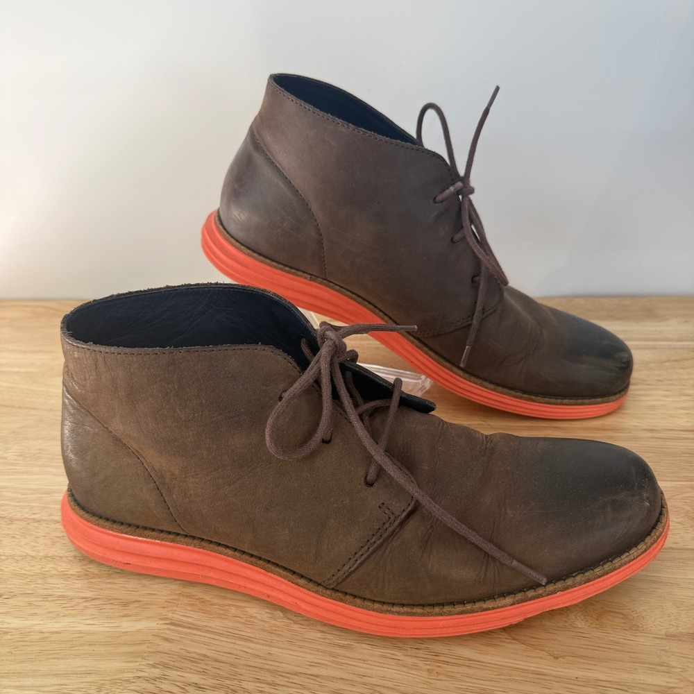 Cole Haan LunarGrand Chukka Boots Men 10.5 Brown Orange Leather C11719 Comfort